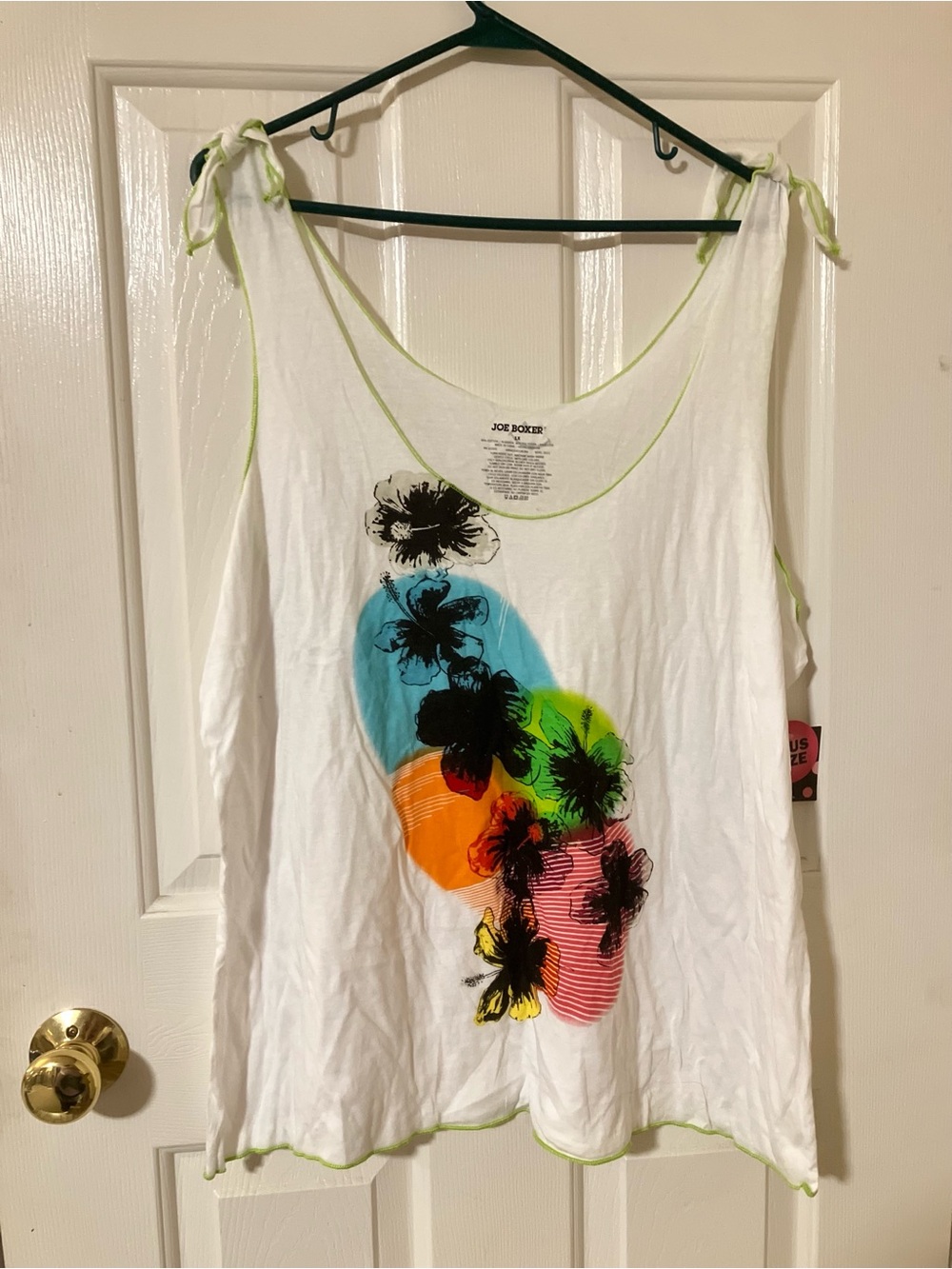 Joe Boxer White Tie-Shoulder Tank with Floral Design